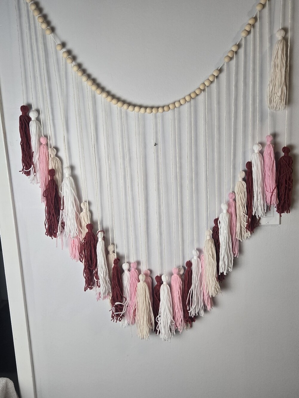 Two Boho Macrame Wall Decor Yarn Tassel Garland with Wooden Beads - 44"
